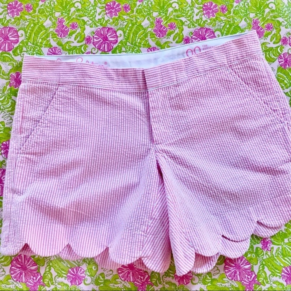 Lilly Pulitzer Pink Seersucker Buttercup Shorts 00 Excellent Condition